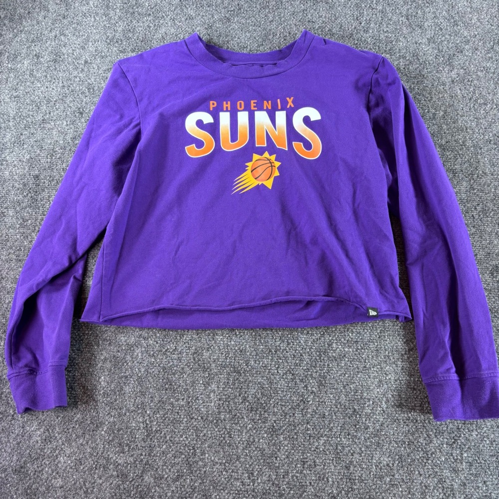 New Era Phoenix Suns‎ T-Shirt Womens Medium Purple Cropped Long Sleeve NBA Tee